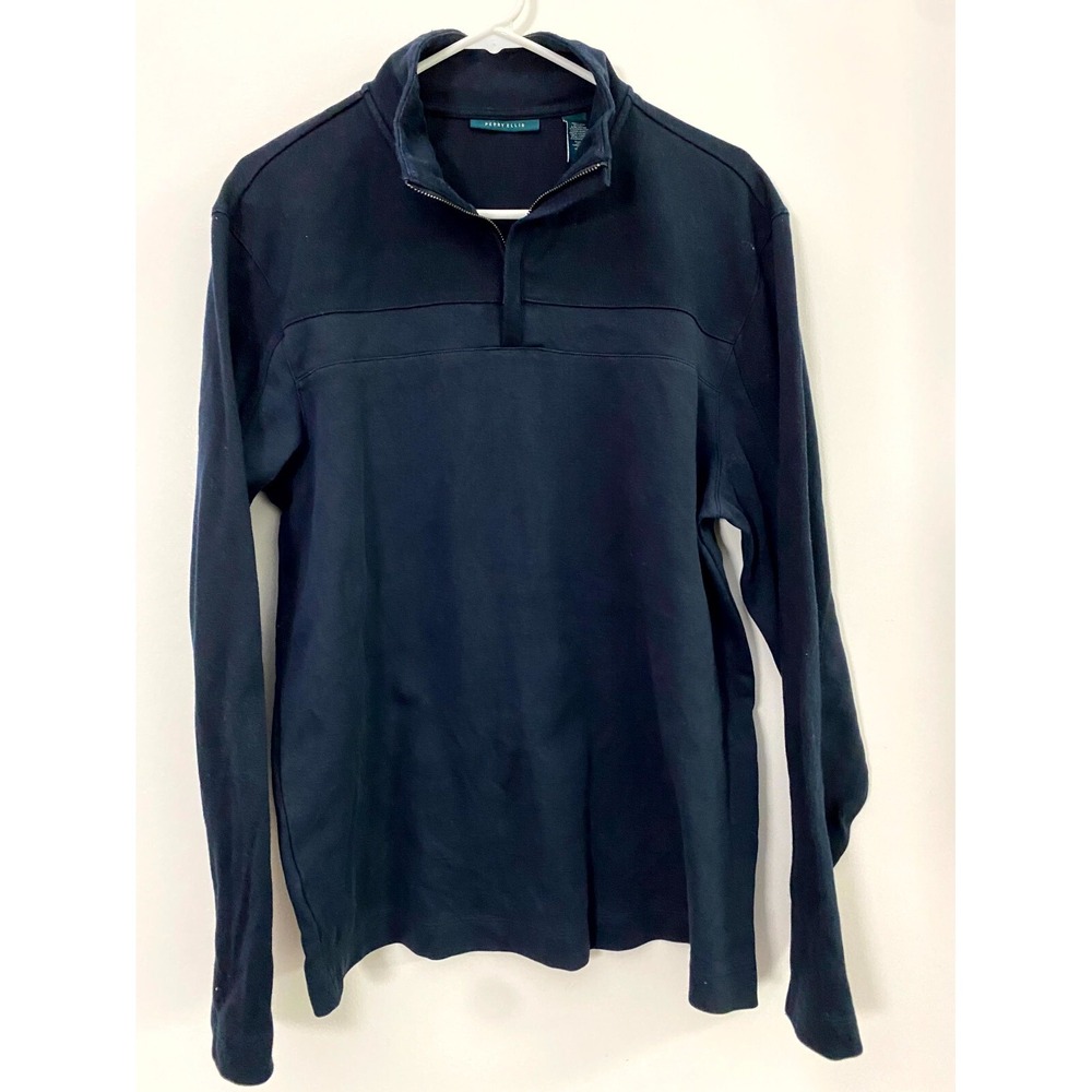 Perry Ellis Men Black 1/4 Quarter Zip Pullover Sweatshirt‎ Spread Collar Large